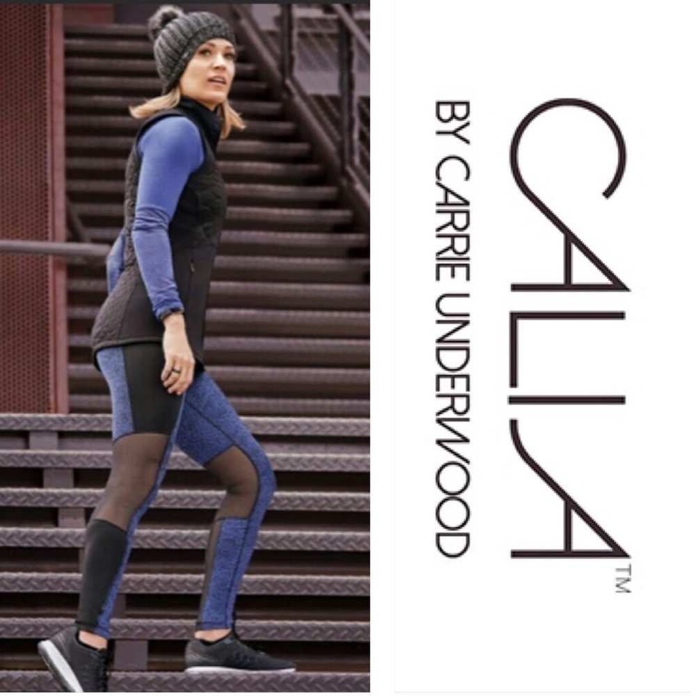CALIA Black & Blue Mesh Textured Leggings | M